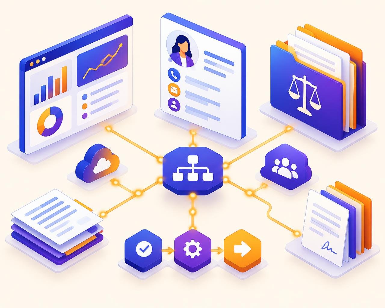 Connected dashboards, customer records, legal files and workflows